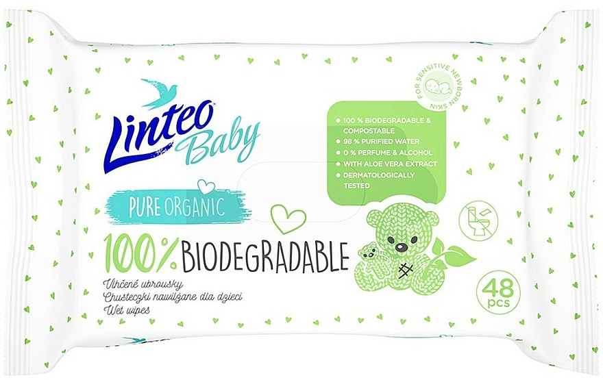 Детские влажные салфетки, 48 шт - Linteo Baby Biodegradable  — фото N1