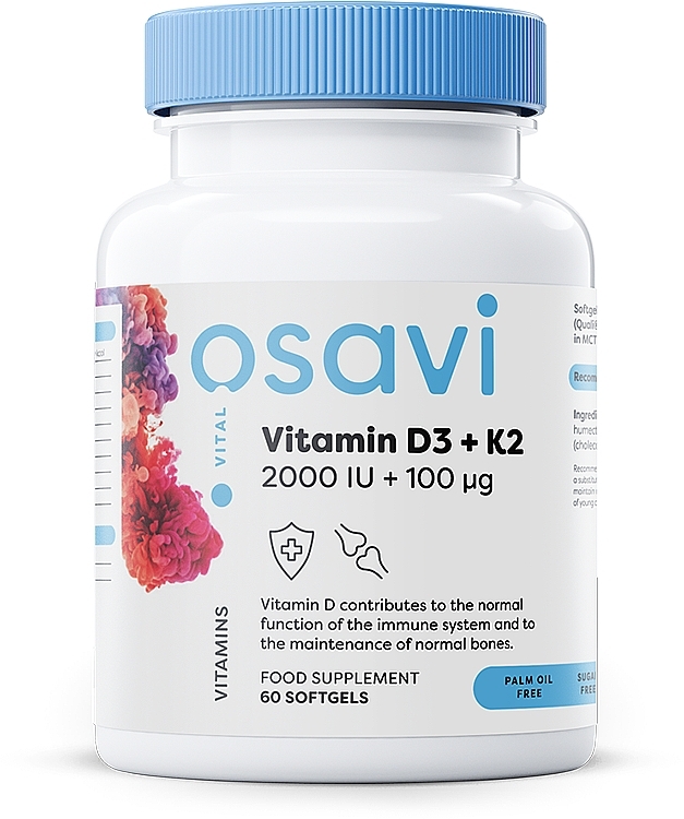 Харчова добавка "Вітамін D3+K2" 2000 IU+100 mcg - Osavi Vitamin D3 + K2 — фото N1