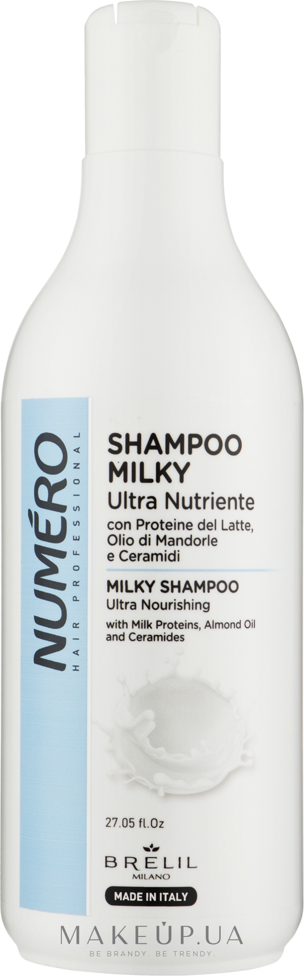 Шампунь для волосся ультраживильний  - Brelil Numero  Shampoo Milky Ultra Nutriente — фото 800ml
