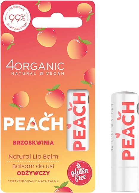 Натуральний живильний бальзам для губ "Персик" - 4Organic Natural Lip Balm Peach — фото N1