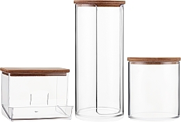 Органайзер-набор из трех частей 17х7,5х20 см, прозрачный с деревянной крышкой - BoxUp FT-211 — фото N2