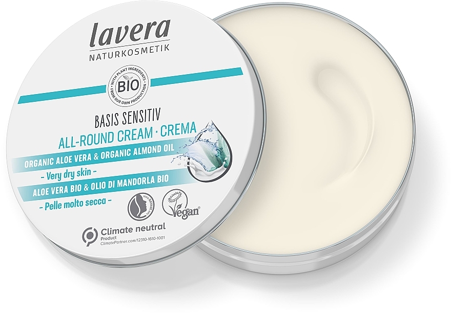 Універсальний крем для сухої шкіри - Lavera Basis Sensitiv All-Round Cream Aloe Vera & Almond Oil — фото N3