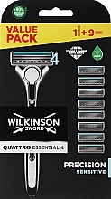 Парфумерія, косметика Станок з 1 лезом + 8 змінних лез - Wilkinson Quattro Titanium Sensitive
