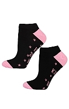 Жіночі шкарпетки, 1 пара, чорні з рожевим у зірочки - Moraj — фото N1