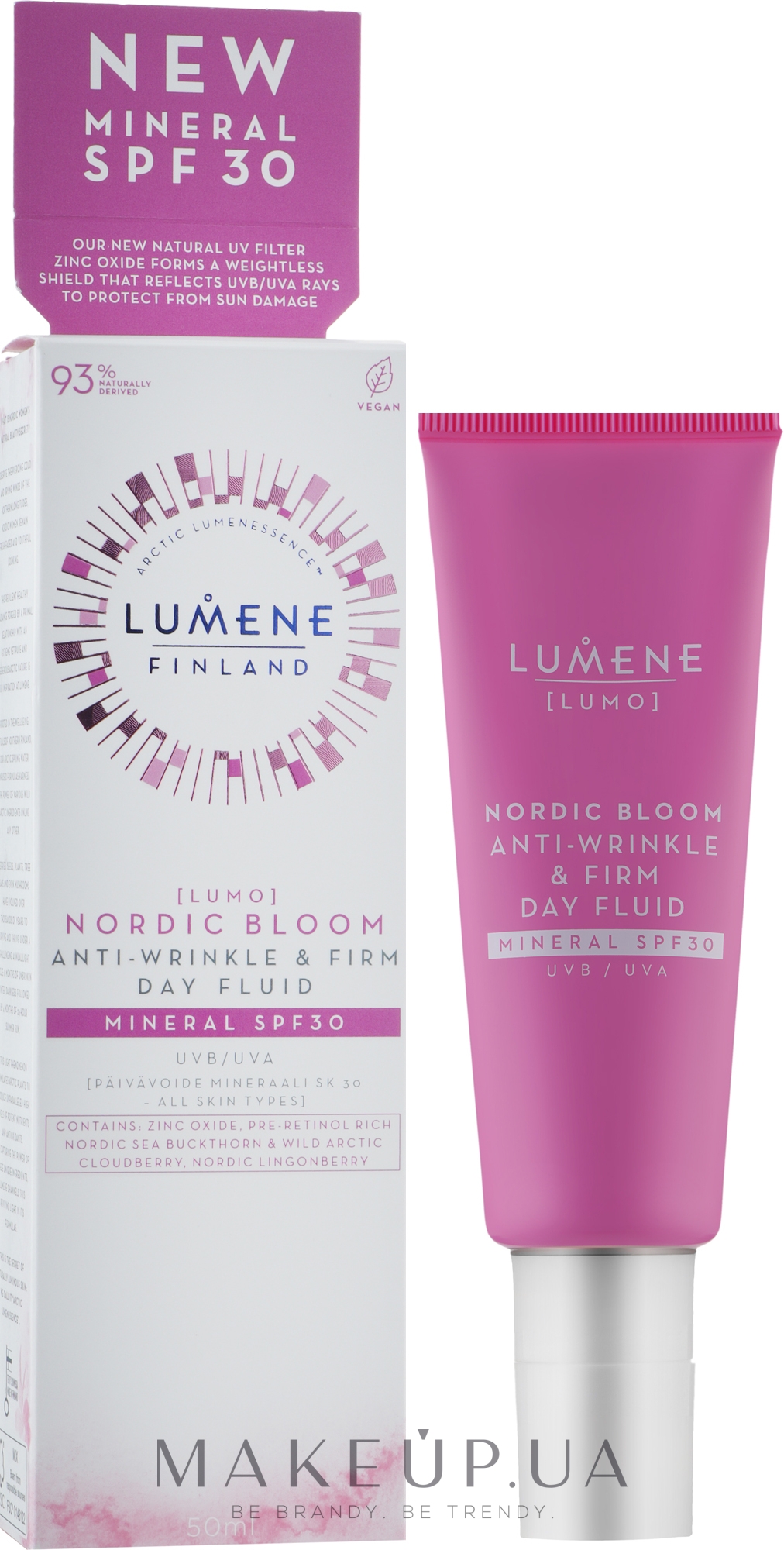 Зміцнювальний денний флюїд для обличчя проти зморщок з мінеральним фільтром - Lumene Lumo Nordic Bloom Anti-Wrinkle & Firm Day Fluid Mineral SPF30 — фото 50ml