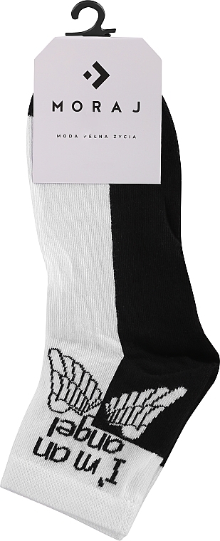 Шкарпетки жіночі 3/4, чорно-білі з крилами - Moraj — фото N1