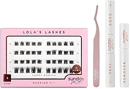 Набор - Lola's Lashes Fluffy Russian Diy Lash Extensions Starter Set (bond/seal/2x3.5ml + remover/4ml + eyelashes/40pcs + applicator/1pcs) — фото N1