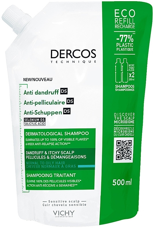 Шампунь от перхоти для нормальных и жирных волос - Vichy Dercos Anti-Pelliculaire Anti-Dandruff Shampooing (сменный блок)