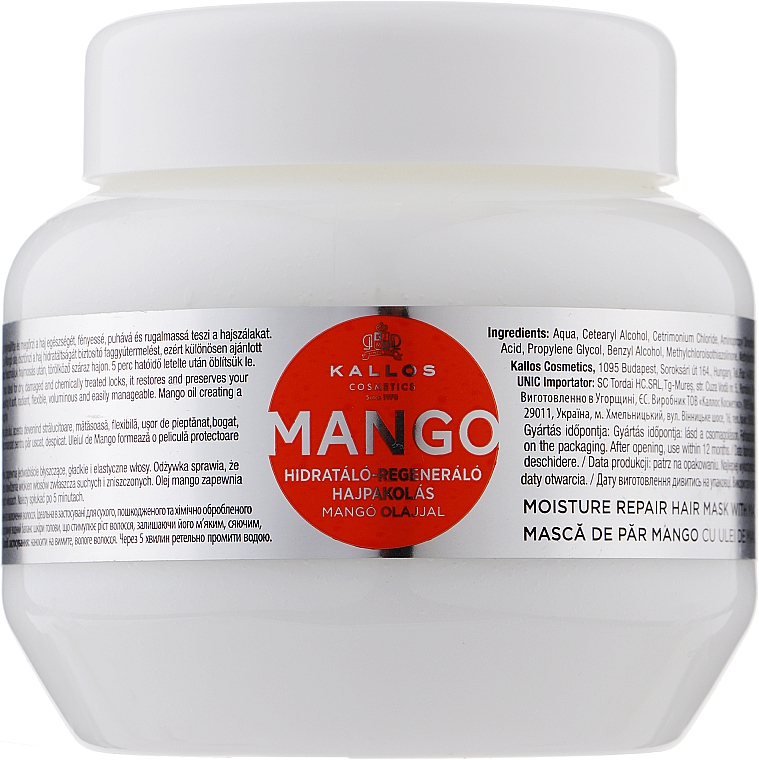Зволожувальна маска для волосся, з олією манго - Kallos Cosmetics Mango