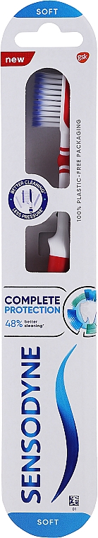 Зубна щітка з м'якою щетиною, біла з червоним - Sensodyne Complete Protection Soft — фото N1