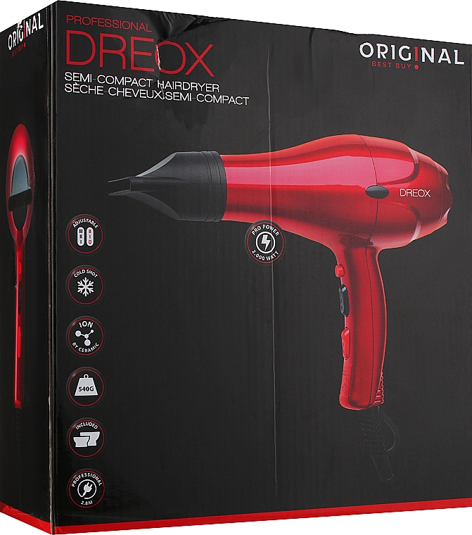 Фен для волосся, червоний - Sibel Orginal Dreox 2000W AC — фото N3
