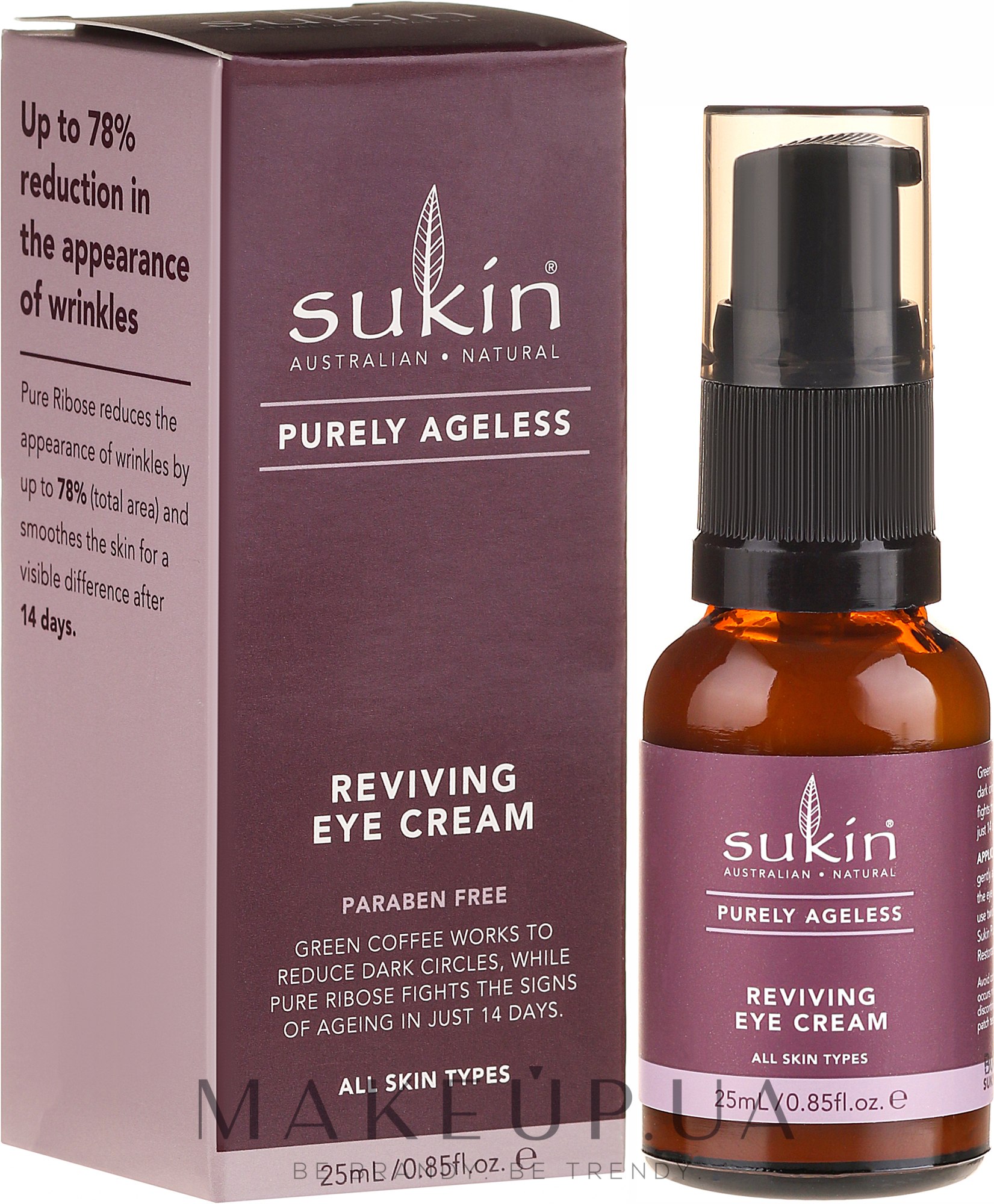 Омолоджувальний крем для шкіри навколо очей - Sukin Purely Ageless Reviving Eye Cream — фото 25ml