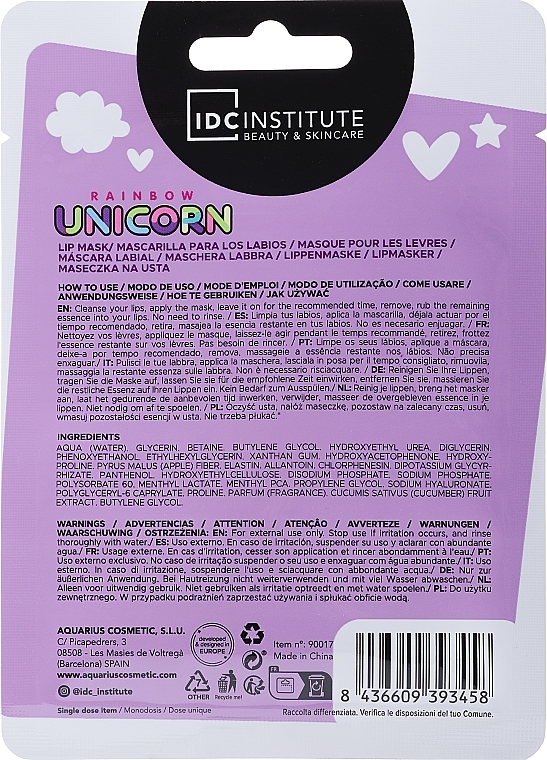 Маска для губ - IDC Institute Rainbow Unicorn Plumping & Hydrating Lip Mask — фото N2