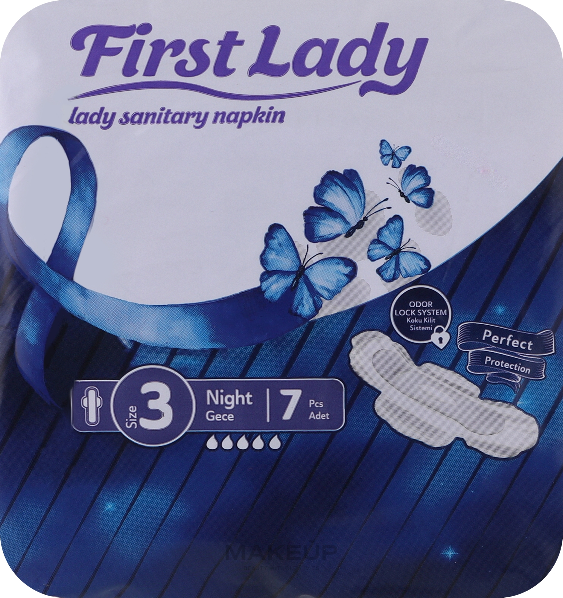 Гігієнічні прокладки з крильцями "Ultra Night" розмір 3, 5 краплі, 7 шт. - First Lady — фото 7шт