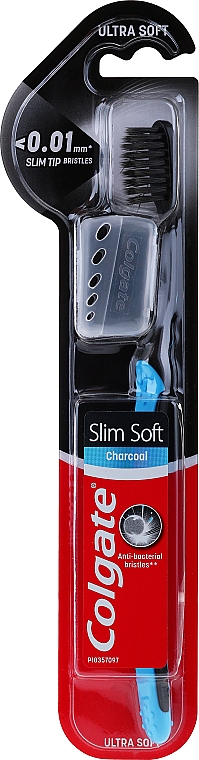 Зубна щітка "Шовкові нитки з деревним вугіллям", чорно-бірюзова з ковпачком - Colgate Charcoal Ultra Soft Toothbrush