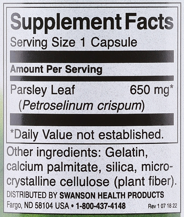 Капсули "Петрушка", 650 мг - Swanson Parsley Capsules — фото N3