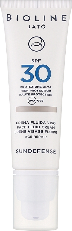 Сонцезахисний омолоджуючий крем-флюїд для обличчя - Bioline Jato Sundefense Higt Protection Face Fluid Cream-Age Repair SPF30 — фото N1