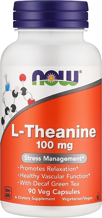 Пищевая добавка "L-теанин", 100 мг - Now Foods L-Theanine Veg Capsules — фото N1