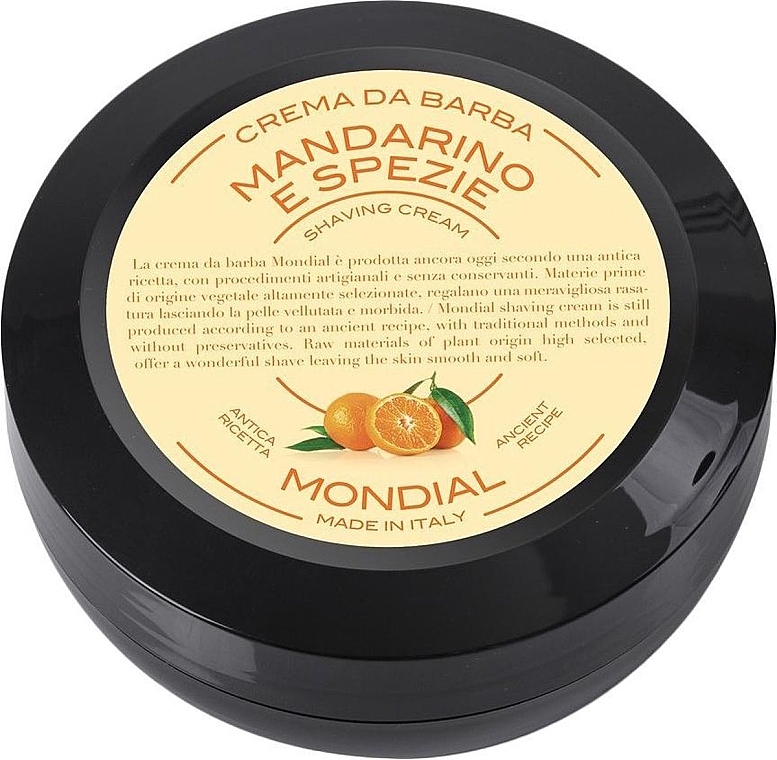 Крем для бритья "Mandarino e Spezie" - Mondial Shaving Cream Wooden Bowl (мини) — фото N1