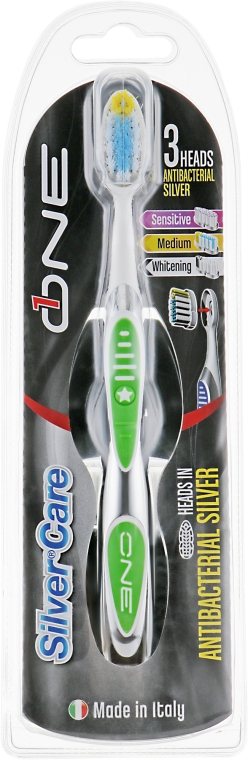 Зубна щітка "One", середньої жорсткості, з двома змінними голівками, салатова - Silver Care — фото N1