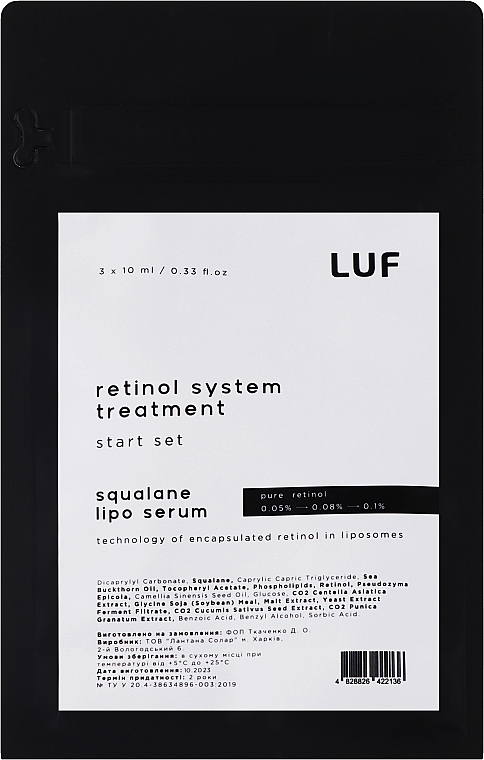 Система сывороток с липосомным ретинолом 0.05% / 0.08% / 0.1% для введения ретинола в повседневный уход - Luff (serum/3x10ml) — фото N1