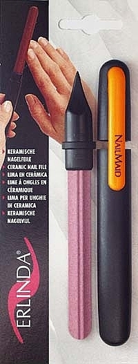 Керамическая пилочка для ногтей в черном кейсе, оранжевая клипса - Erlinda Solingen NailMaid Ceramic Nail File In Black Case With Clip — фото N1