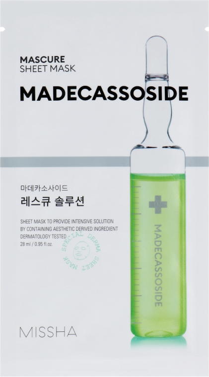 Маска з мадекасоссідом для обличчя - Missha Mascure Rescue Solution Sheet Mask Madecassoside