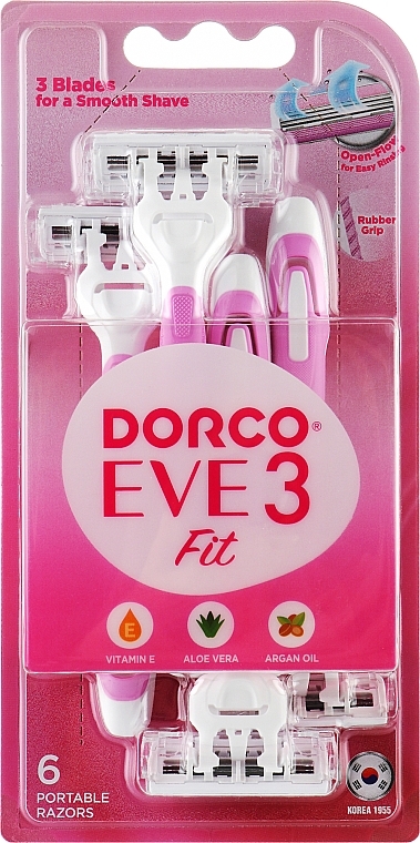 Женские одноразовые бритвы с 3 бритвенными лезвиями, блистер - Dorco Eve3 Fit