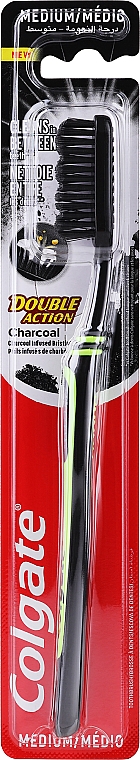 Зубная щетка средней жесткости "Древесный уголь", черно-салатовая - Colgate Double Action Charcoal Medium Toothbrush — фото N1
