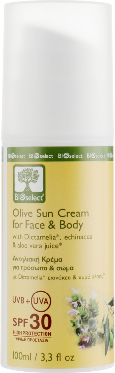 Оливковий сонцезахисний крем для обличчя і тіла - Bioselect Olive Sun Cream For Face & Body SPF30