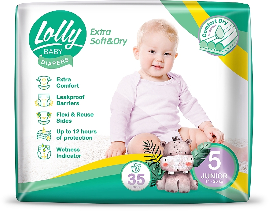 Подгузники Extra Soft & Dry Junior 5 (11-25 кг), 35 шт. - Lolly — фото N1