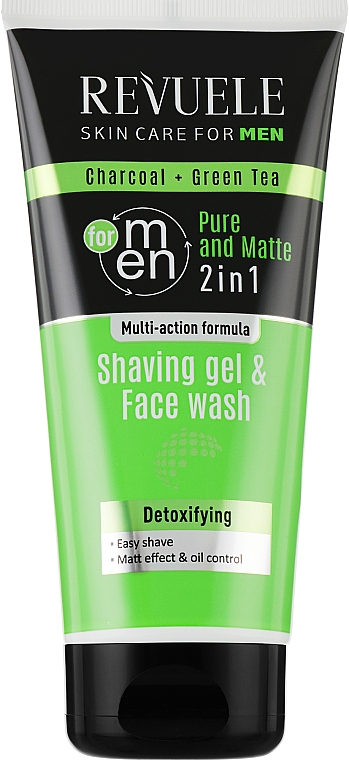 Гель для бритья и умывания 2в1 - Revuele Men Care Charcoal & Green Tea Shaving Gel & Face Wash — фото N1