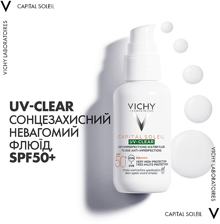 Щоденний сонцезахисний невагомий флюїд для шкіри схильної до жирності та недосконалостей, дуже високий ступень захисту SPF50+ - Vichy Capital Soleil UV-Clear SPF50 — фото N4