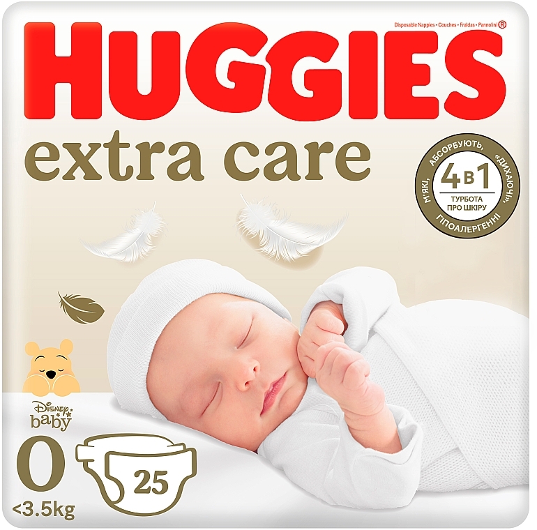 Підгузники Extra Care, розмір 0 (до 3,5 кг), 25 шт. - Huggies — фото N1