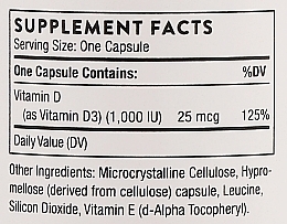 Диетическая добавка "Витамин D3" 1000МЕ, капсулы - Thorne Research Vitamin D  — фото N3