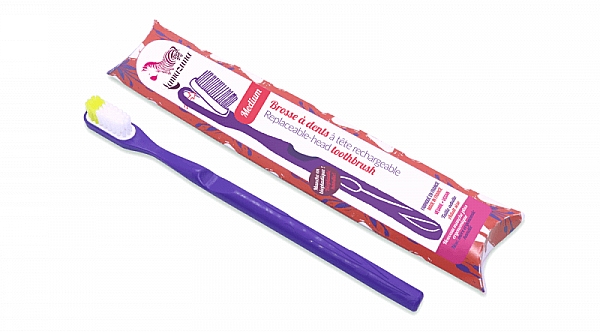 Зубна щітка з біопластику зі змінною голівкою, м'яка, фіолетова - Lamazuna Toothbrush — фото N1