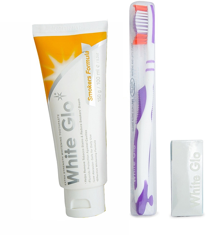 Набір "Для курців", фіолетова щітка - White Glo Smokers Formula Whitening Toothpaste (toothpaste/100ml + toothbrush) — фото N3