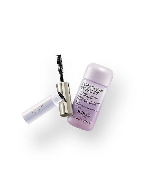 Набор - Kiko Milano Essential Minis Eyes Gift Set (mascara/5.5 ml + remover/50 ml + pouch) — фото N2
