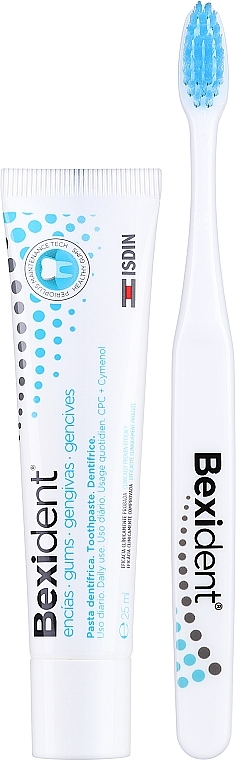 Набір - Isdin Bexident Smile&Go Gums Daily Use Kit (toothpaste/25ml + toothbrush/1pcs + bag/1pcs) — фото N2