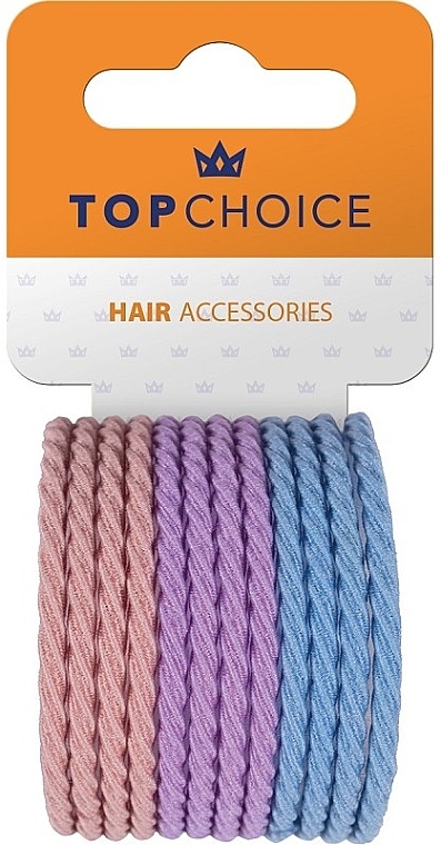 Набір резинок для волосся, 26546, фіолетово-блакитні, 12 шт. - Top Choice Hair Bands — фото N1