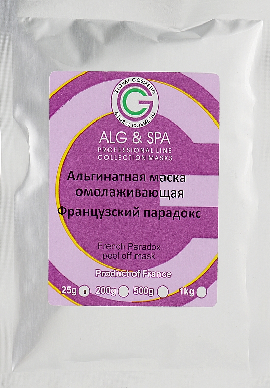 Альгінатна маска омолоджувальна "Французький парадокс" - ALG & SPA Professional Line Collection Masks French Paradox Peel off Mask (пробник) — фото N1