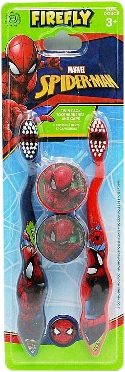 Набор детских зубных щеток с колпачками, 2 шт - Firefly Marvel Spiderman Toothbrush — фото N1