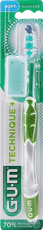 Зубная щетка "Technique+", мягкая, зеленая - G.U.M Soft Compact Toothbrush — фото N1
