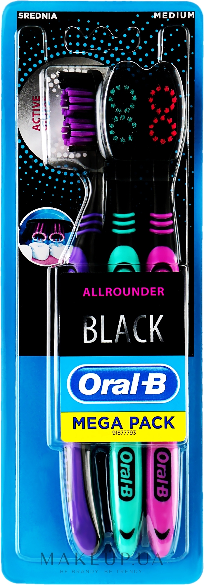 Зубна щітка, середньої жорсткості, "Всебічне чищення", 3 шт.  - Oral-B Allrounder Black Medium — фото 3шт