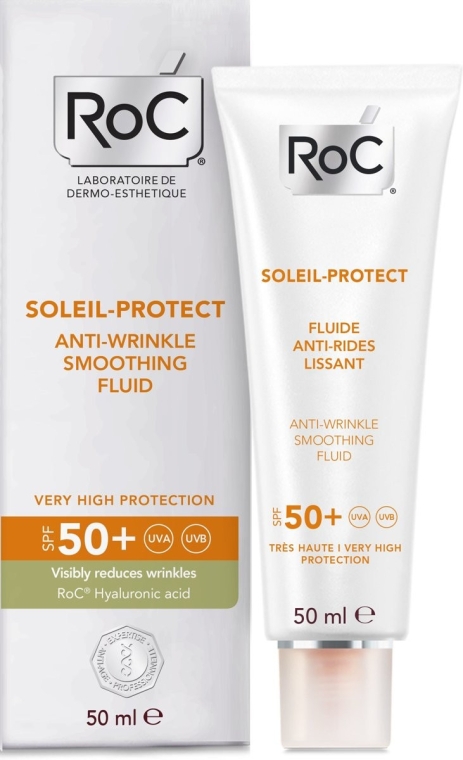 Заспокійливий лосьйон для обличчя - RoC Soleil Protect Anti-Wrinkle Smoothing Fluid SPF50 — фото N1