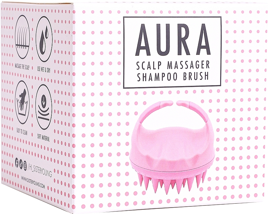 Щетка для шампуня и массажер кожи головы, розовая - Sister Young Aura Scalp Massager Shampoo Brush — фото N4