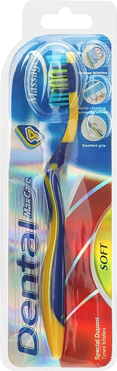 Зубна щітка "Massager", м'яка, синьо-жовта - Dental Max Care Toothbrus — фото N1