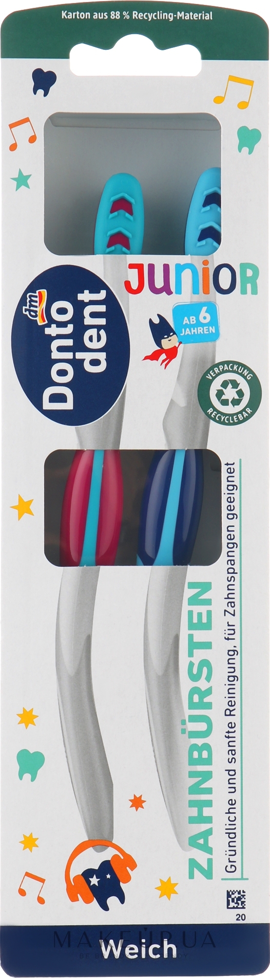 Набор детских зубных щеток Junior Weich, синяя, красная - Dontodent — фото 2шт