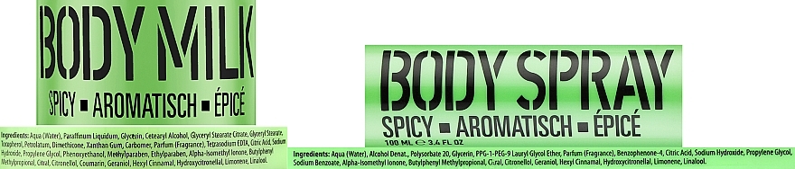 Набор - Mades Cosmetics Stackable Spicy (sh/gel/300ml + b/milk/300ml + spray/100ml + sponge/1pcs) — фото N2