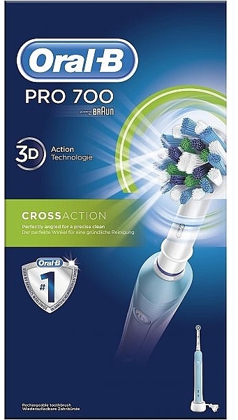 Электрическая зубная щетка - Oral-B Pro 700 CrossAction Electric Toothbrush Blue/White — фото N2